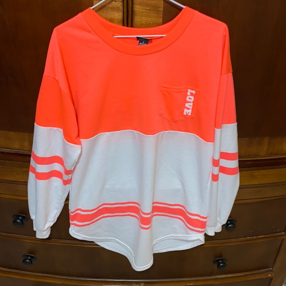 Love jersey sweatshirt, lounge sweatshirt. Small. Like new. Neon orange.